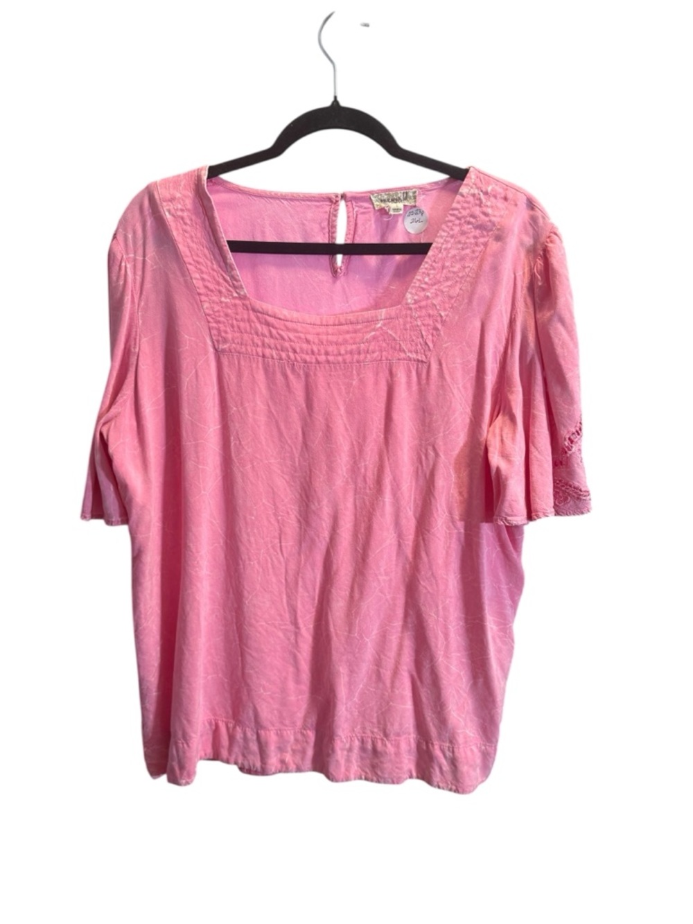 One World Pink Embroidered Sleeve Top Size L Boho Rayon Blouse Flowy EUC - Picture 2 of 9
